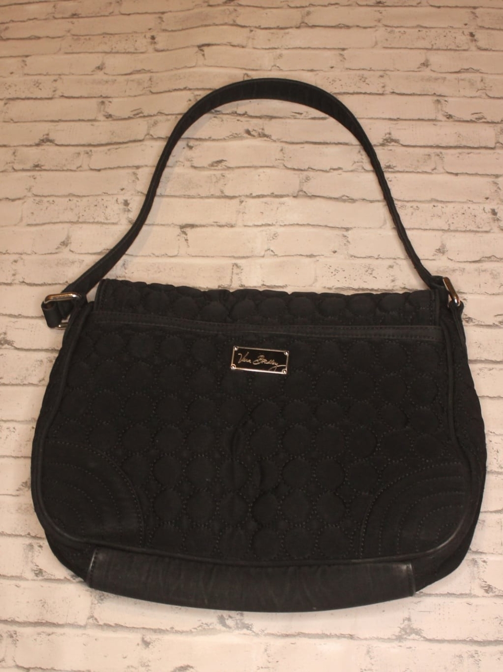 Vera Bradley Quilted Black Shoulder Bag with Metal Logo Plaque